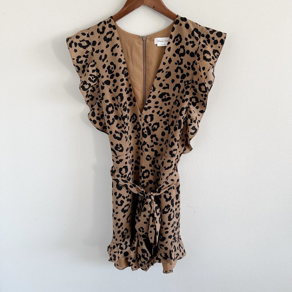 Lovers + Friends Tan and Black Leopard Print Ruffle Romper